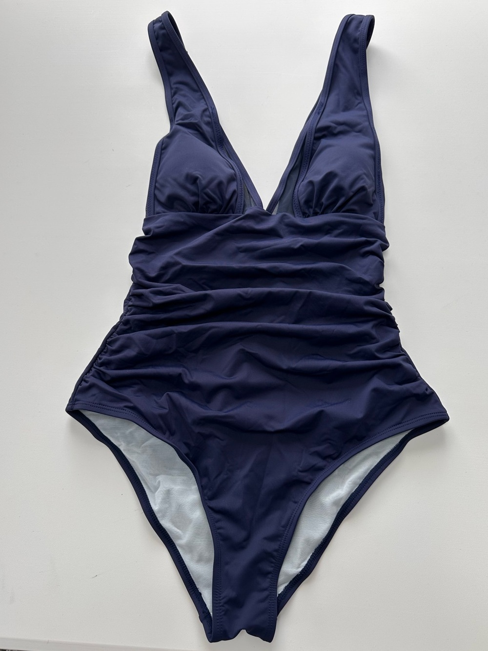 Cupshe Navy Plunging Tummy Control One-Piece, Tie Back, Large